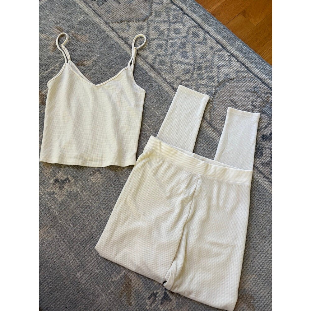 NWT Cream Victoria’s Secret Waffle Knit Tank Top and Leggings Pajama Set